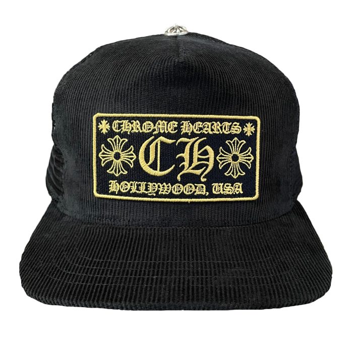 Chrome Hearts CH Hollywood Corduroy Trucker Hat - Black/Gold