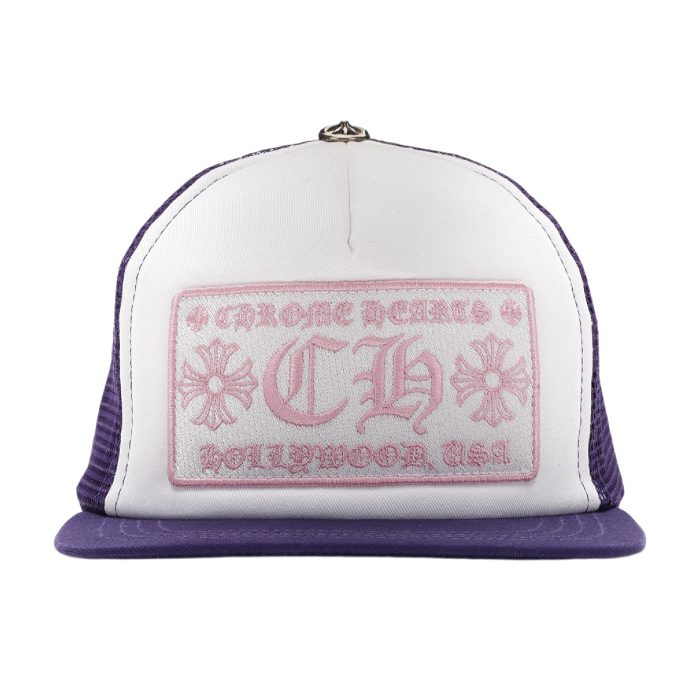 Chrome Hearts CH Hollywood Trucker Hat - Purple/White/Pink