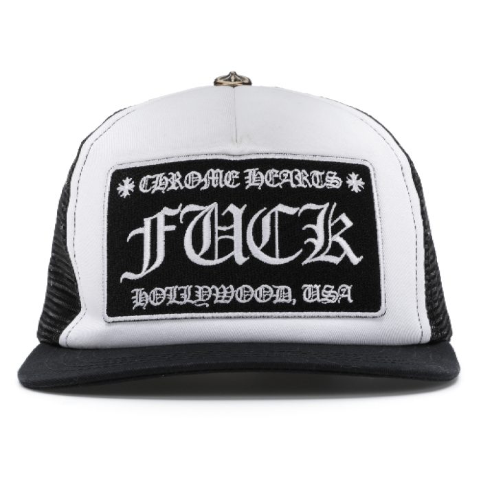 Chrome Hearts FUCK Hollywood Trucker Hat - Black/White