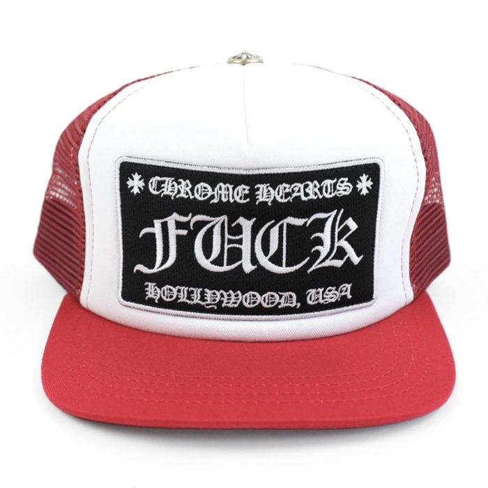 Chrome Hearts FUCK Hollywood Trucker Hat - Red/White