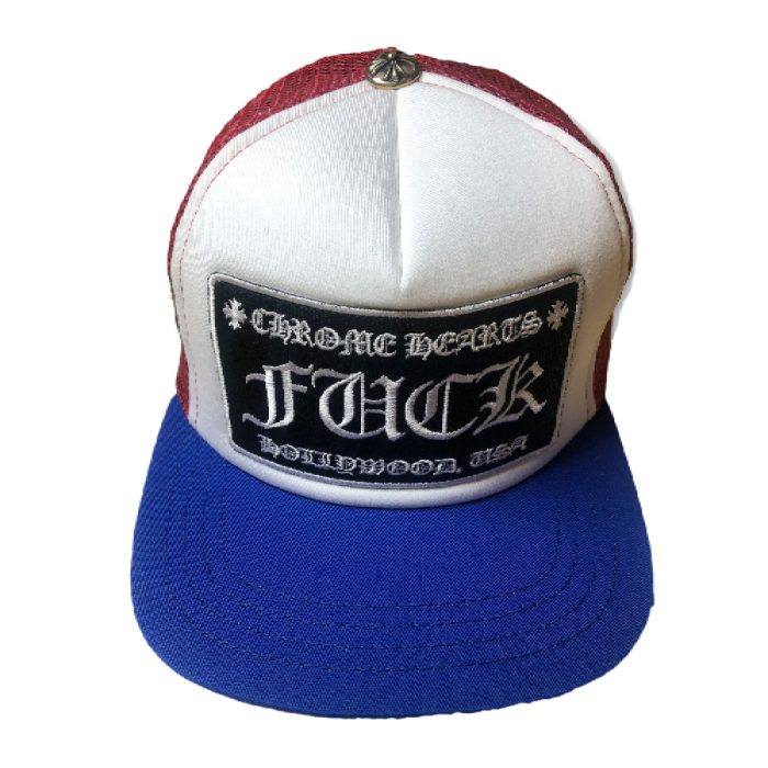 Chrome Hearts FUCK Hollywood Trucker Hat - Red/White/Blue