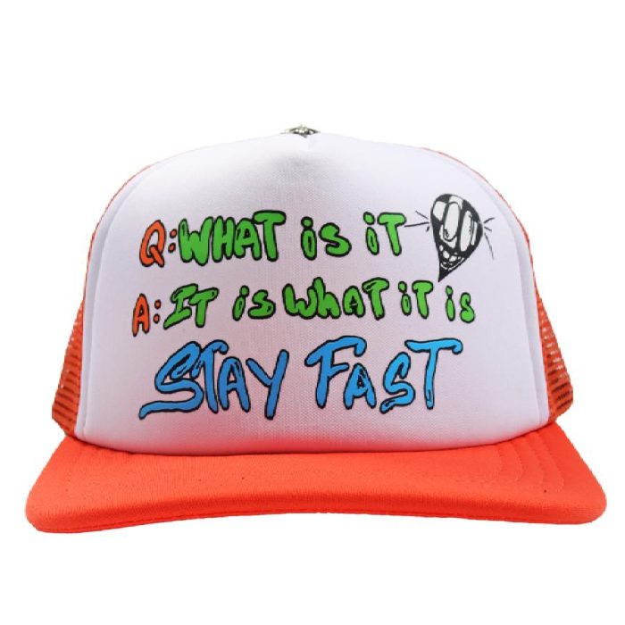 Chrome Hearts Matty Boy Sex Records It Is What It Is Trucker Hat - Orange/White