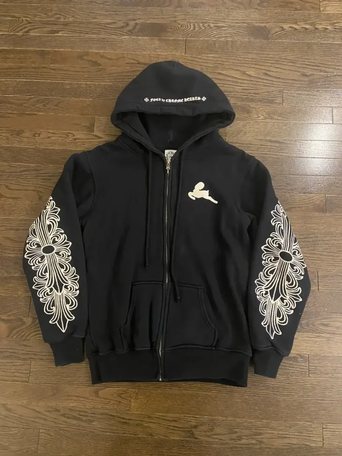 Chrome Hearts RARE Zip Up Hoodie Floral Cross Foti Black