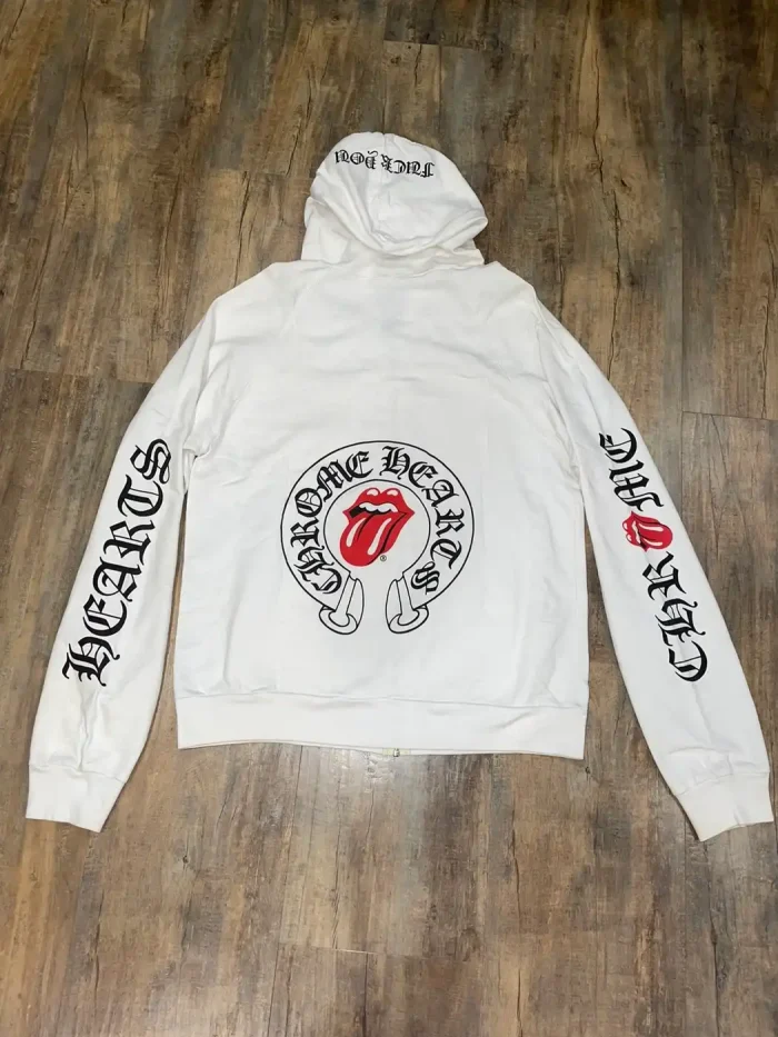 RARE Chrome Hearts x Rolling Stones Horseshoe Zip Up Hoodie White